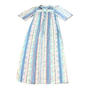 Ashley Ames Vintage Nightgown Southwest Robe Pastel Stripes & Short Sleeves SEE